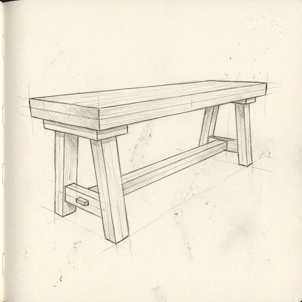 Croquis au crayon du Banc ARBOR, Atelier Arbor