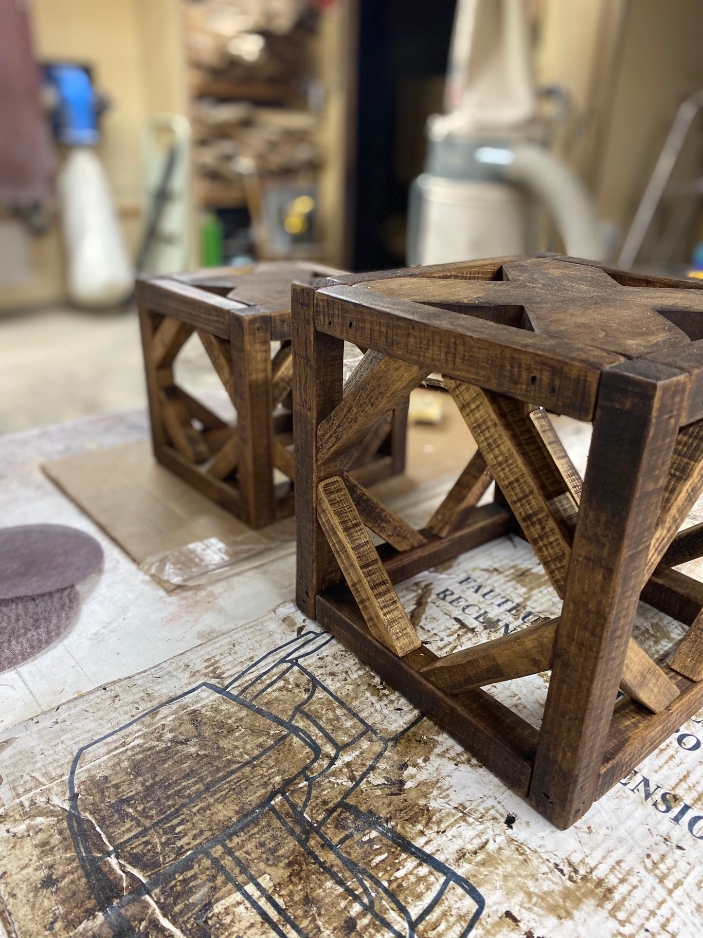 Solid wood cube light