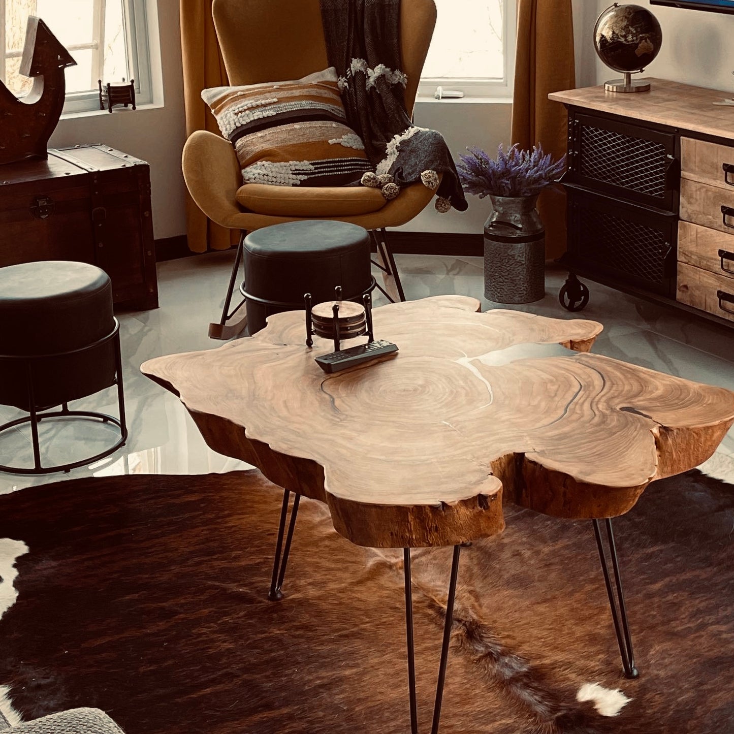 Solid wood log coffee table