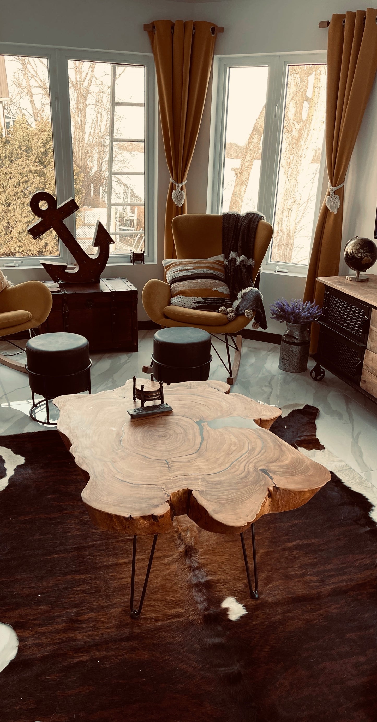Solid wood log coffee table