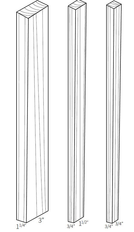 Lattes de bois verticales en bois massif (paquet de 5 lattes)