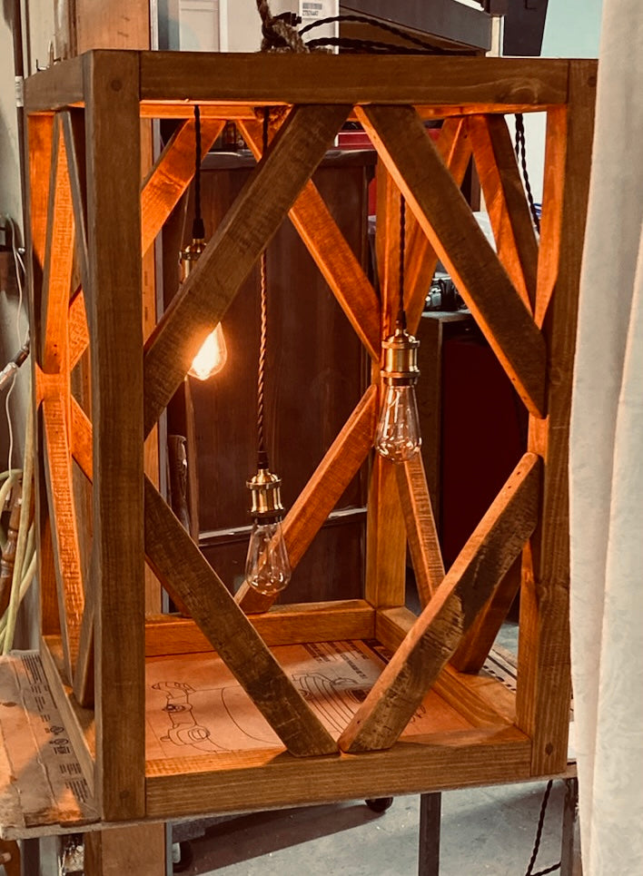 Solid wood cube light