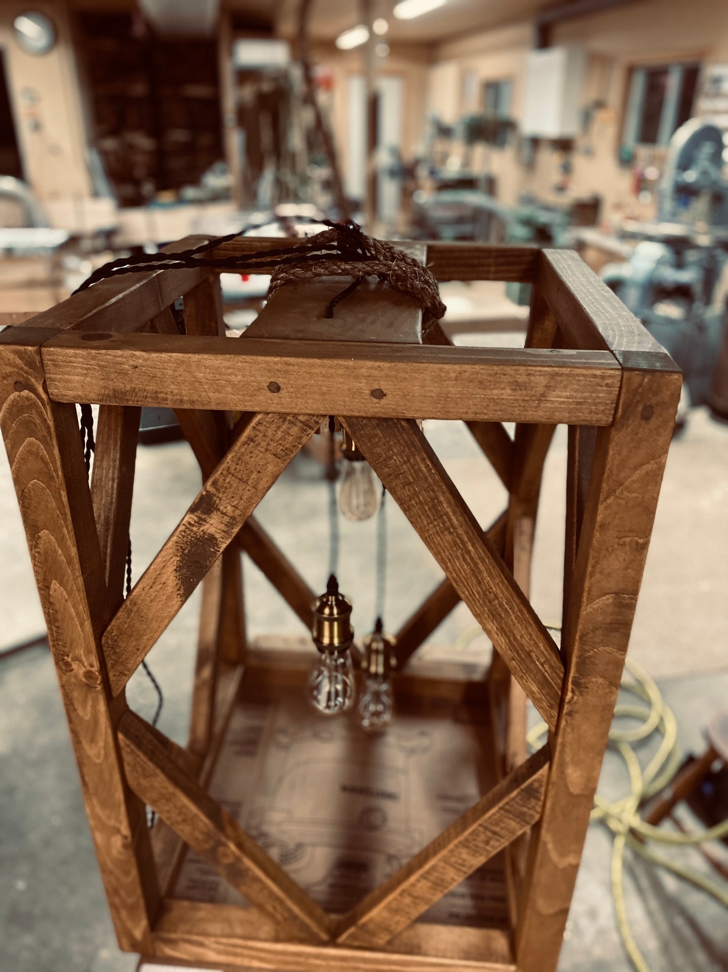 Solid wood cube light