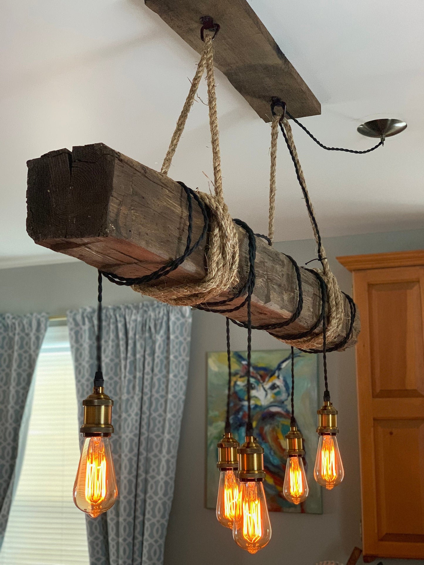 Unique handmade fixture made from centenary wood beam