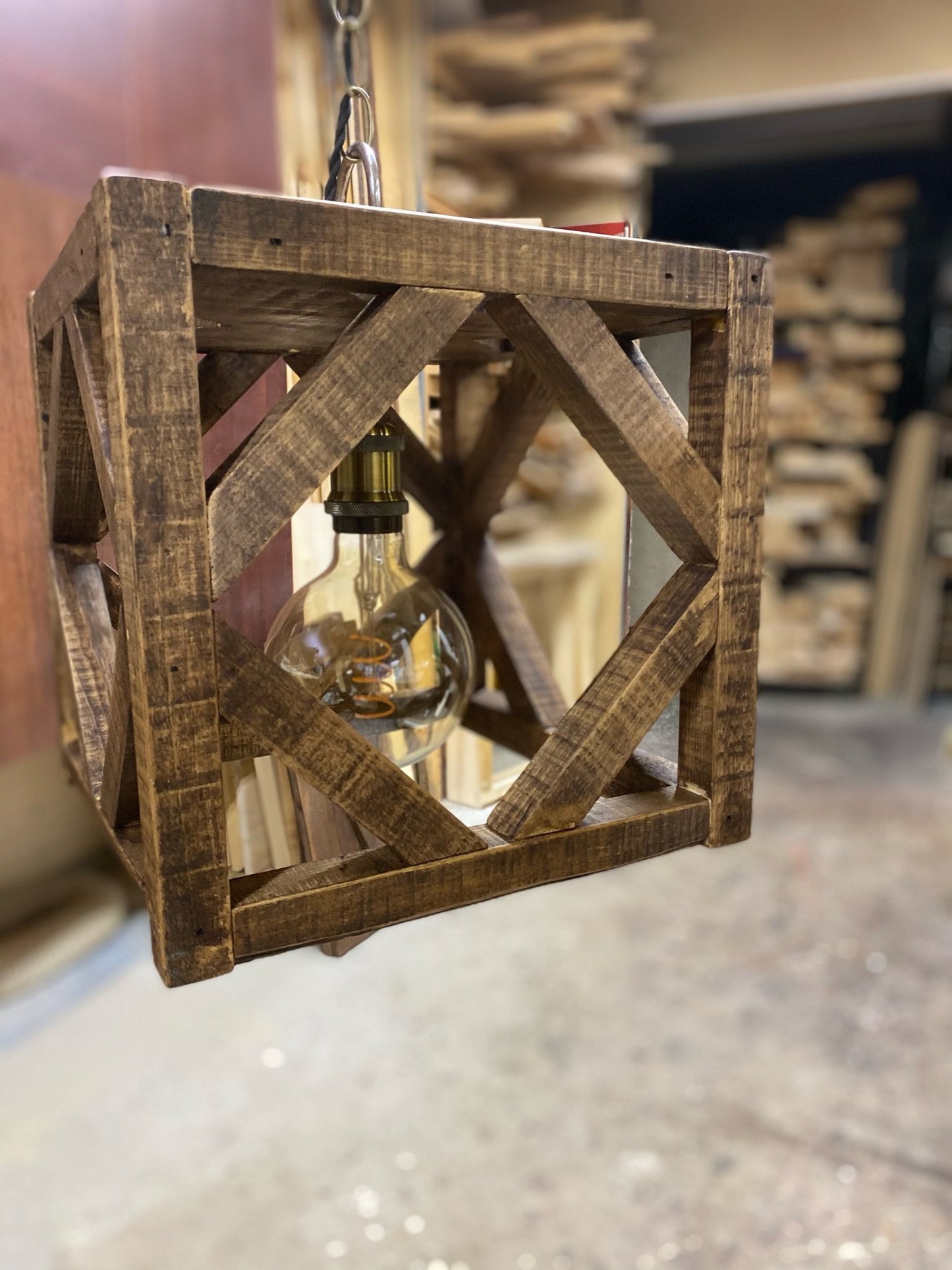 Solid wood cube light