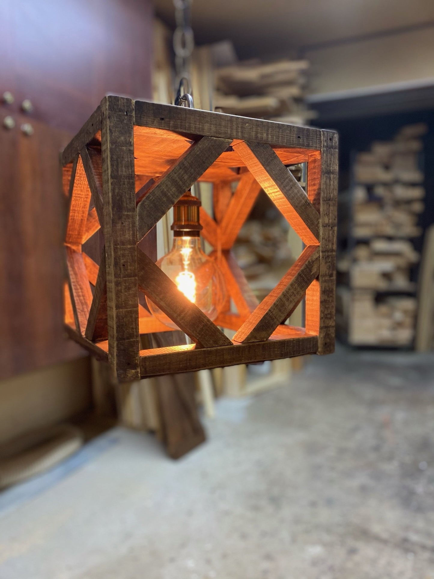 Solid wood cube light