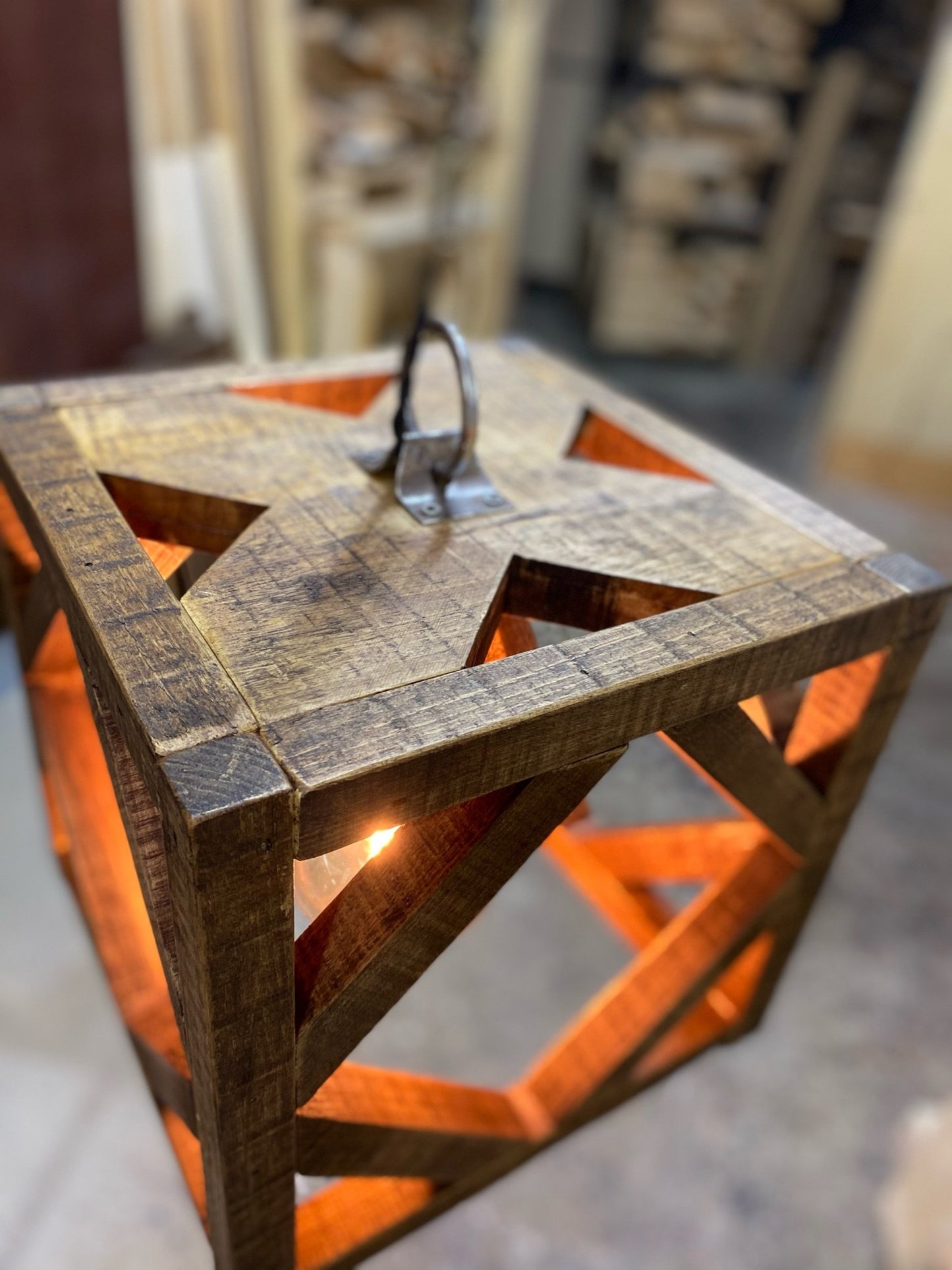 Solid wood cube light