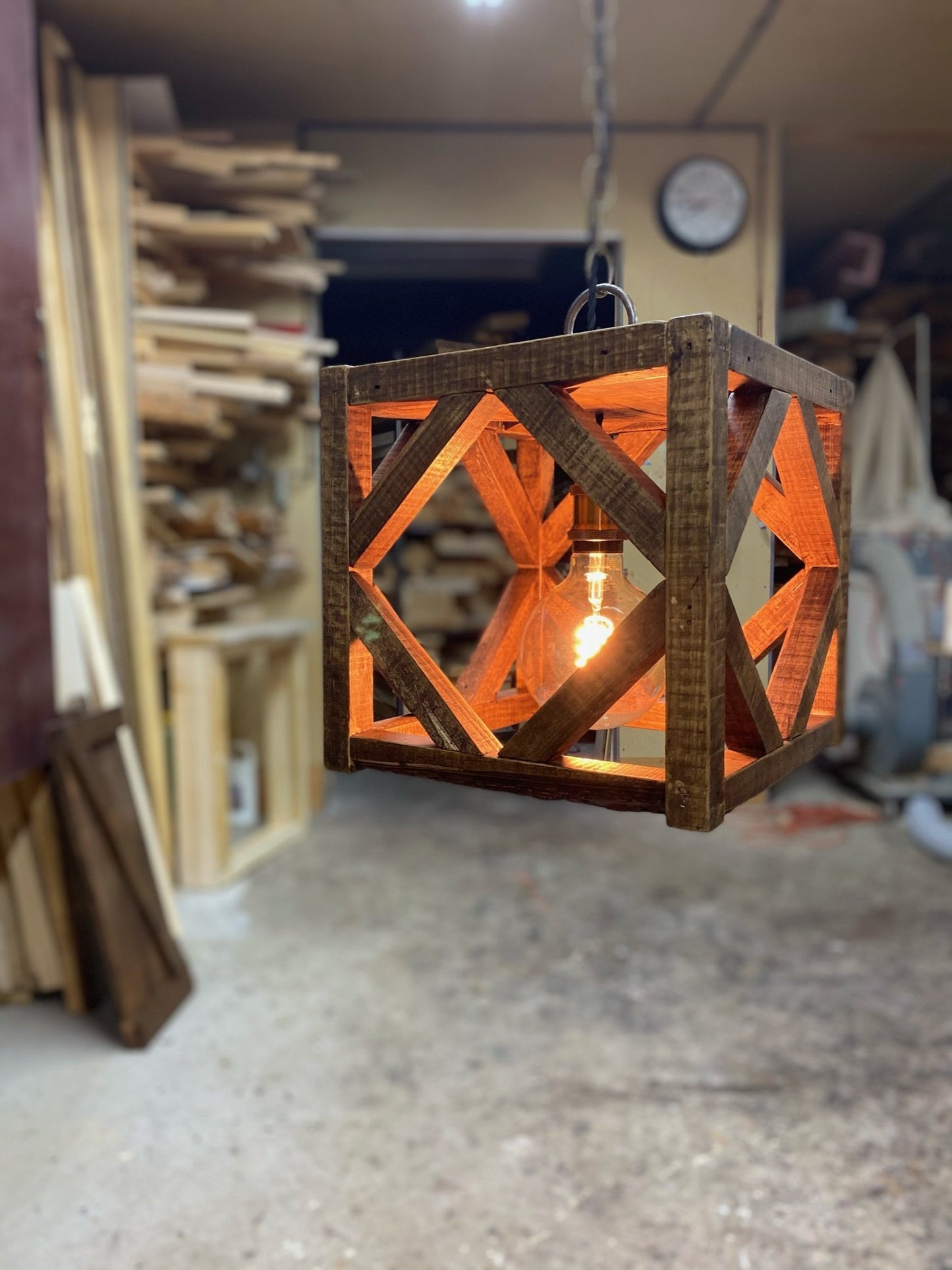 Solid wood cube light