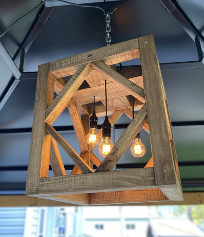 Solid wood cube light