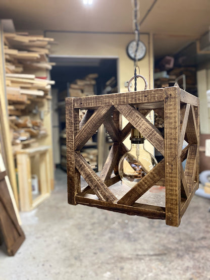 Solid wood cube light